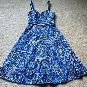 NWOT Lilly Pulitzer Fit and Flare Blue and Navy Lined Dress